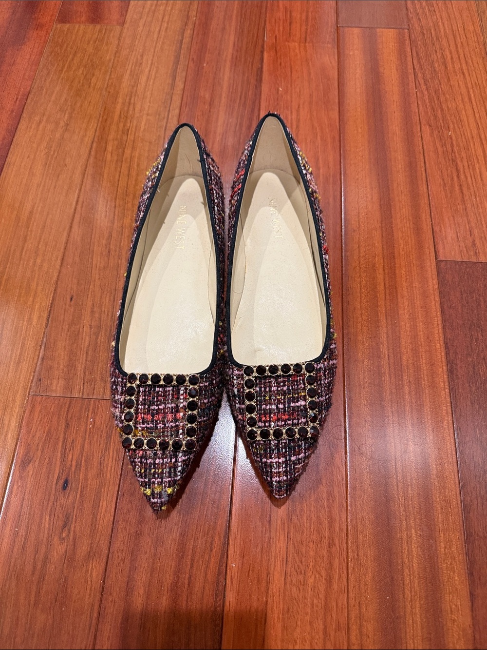 Nine West Pointed Tweed Women's Flats with Embellished Toe - Multi
